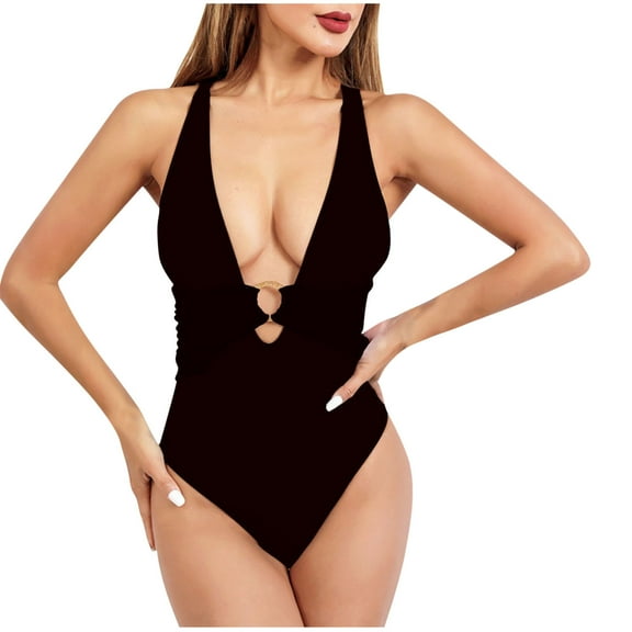 Bigersell V-Neck Bathing Suit for Women Front Ruched Keyhole Cheeky One-Piece Swimsuits Cross-Back Monokini Swimwear for Summer Vacations Black M