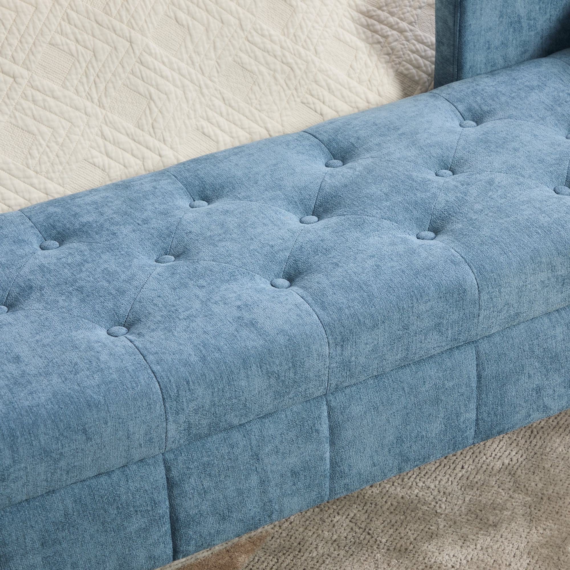 64.6"W Upholstered Chenille Flip-top Storage End of Bed Bench, Tufted Accent Footrest with Armrests&Backrest&2 Bolsters Whitewashed Rubberwood Legs for Living Room, Hallway, Entryway Bedroom