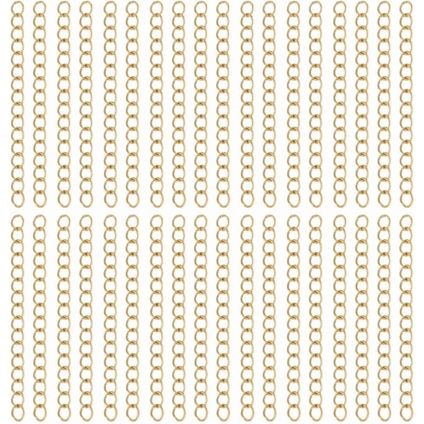 1 caja de 100 extensiones para collar de acero inoxidable dorado, cadena de eslabones, extensores de joyería para hacer joyas y manualidades.