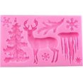thumbnail image 1 of Molde de silicona para tartas, diseño de reno, alce, árbol de Navidad, copo de nieve, fondant, chocolate, repostería, decoración navideña (rosa), 1 of 4