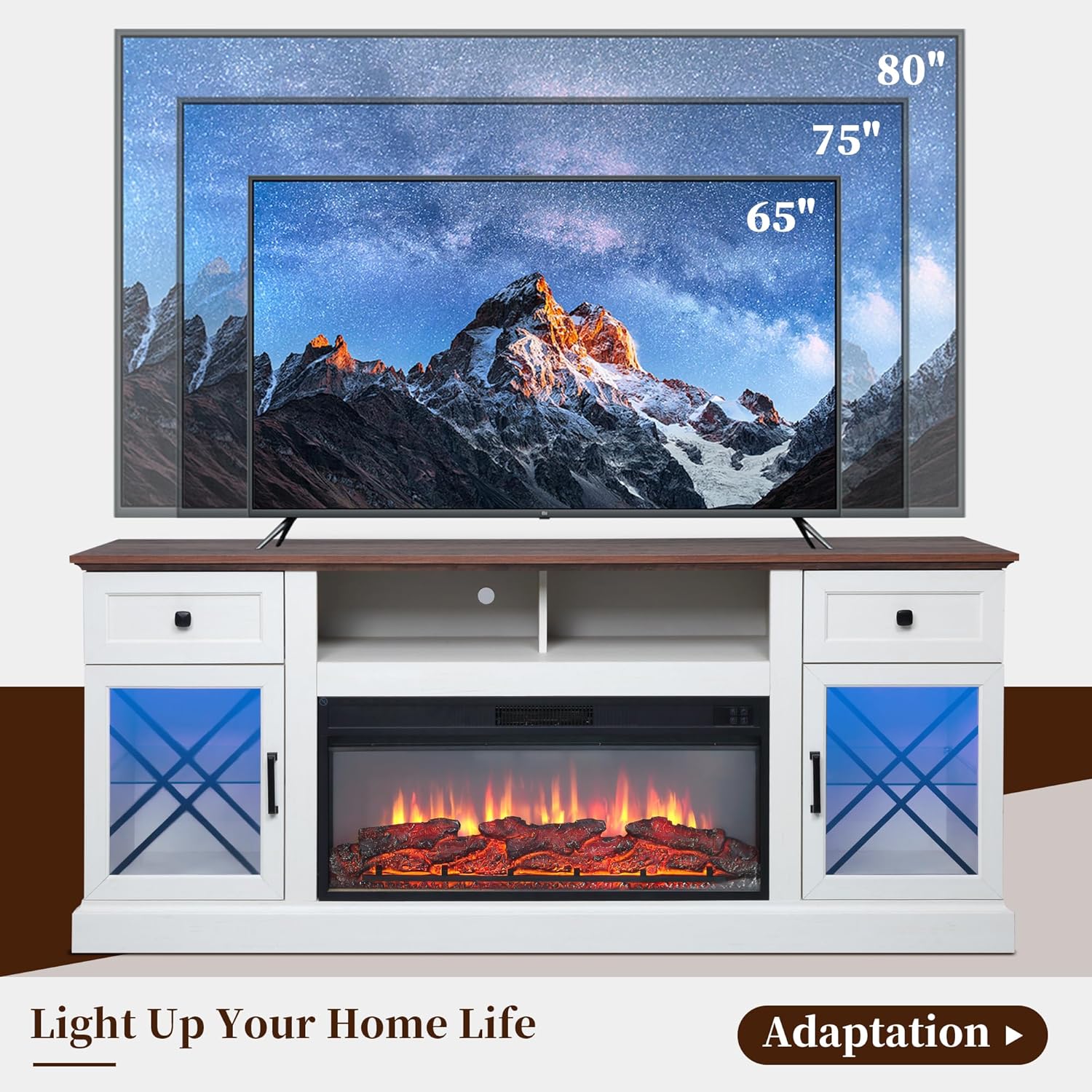 Fiakoa 70" Fireplace TV Stand for 80" TVs with 34" Fireplace photo 3