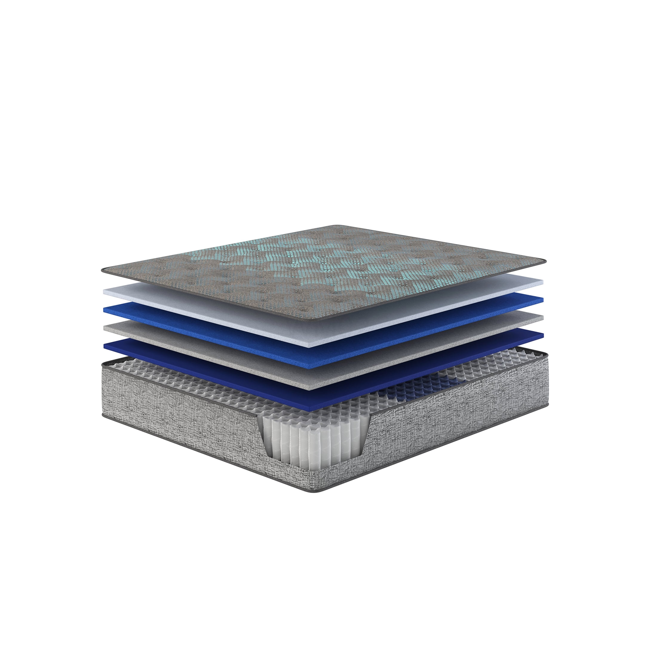 King Size Hybrid Mattress with Cooling Gel and Pocket Coils, Plush Feel, Edge Support, Pressure Relief, Grey Blue