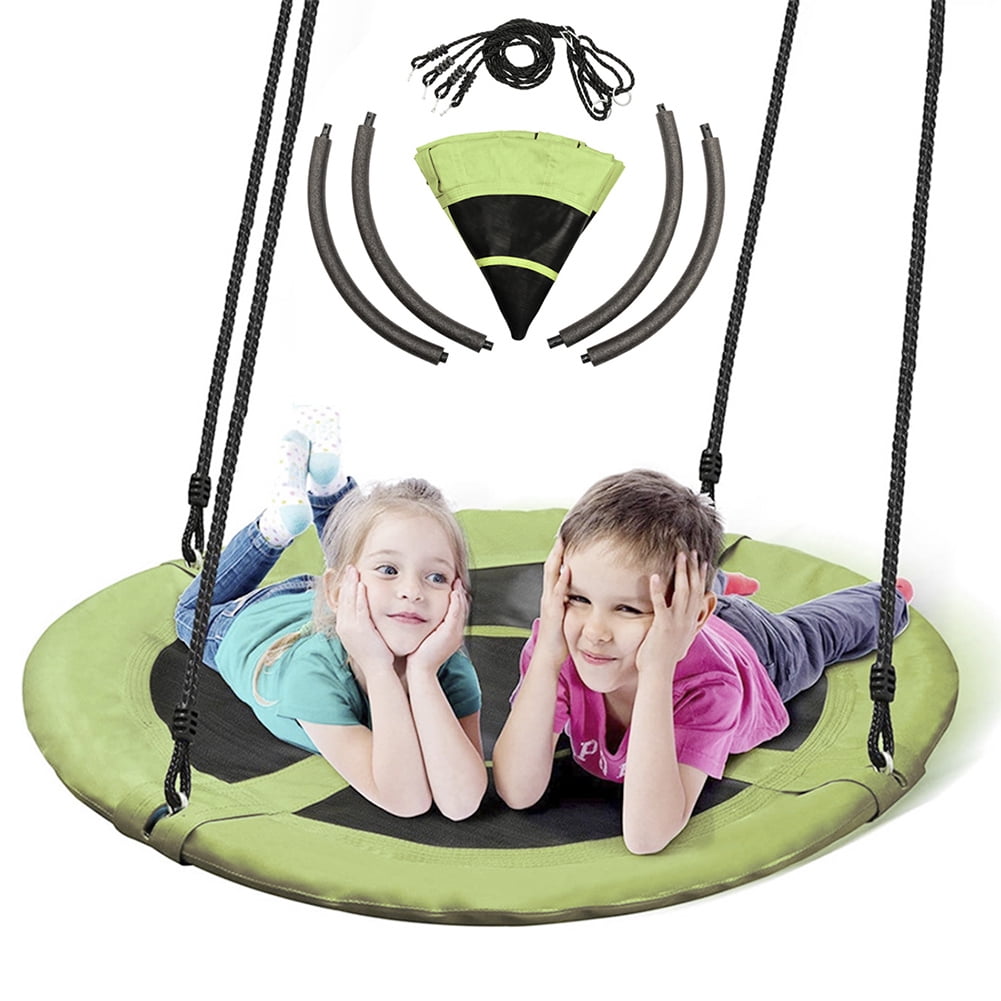 Private Jungle 40 Inch Round Indoor Outdoor Saucer Tree Swing Set with Waterproof Oxford Cloth and Adjustable Ropes for Kids Adults and Teens,Green