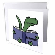 3dRose Funny Cute Trex Dinosaur Reading Retirement Book - Greeting Card, 6 by 6-inch