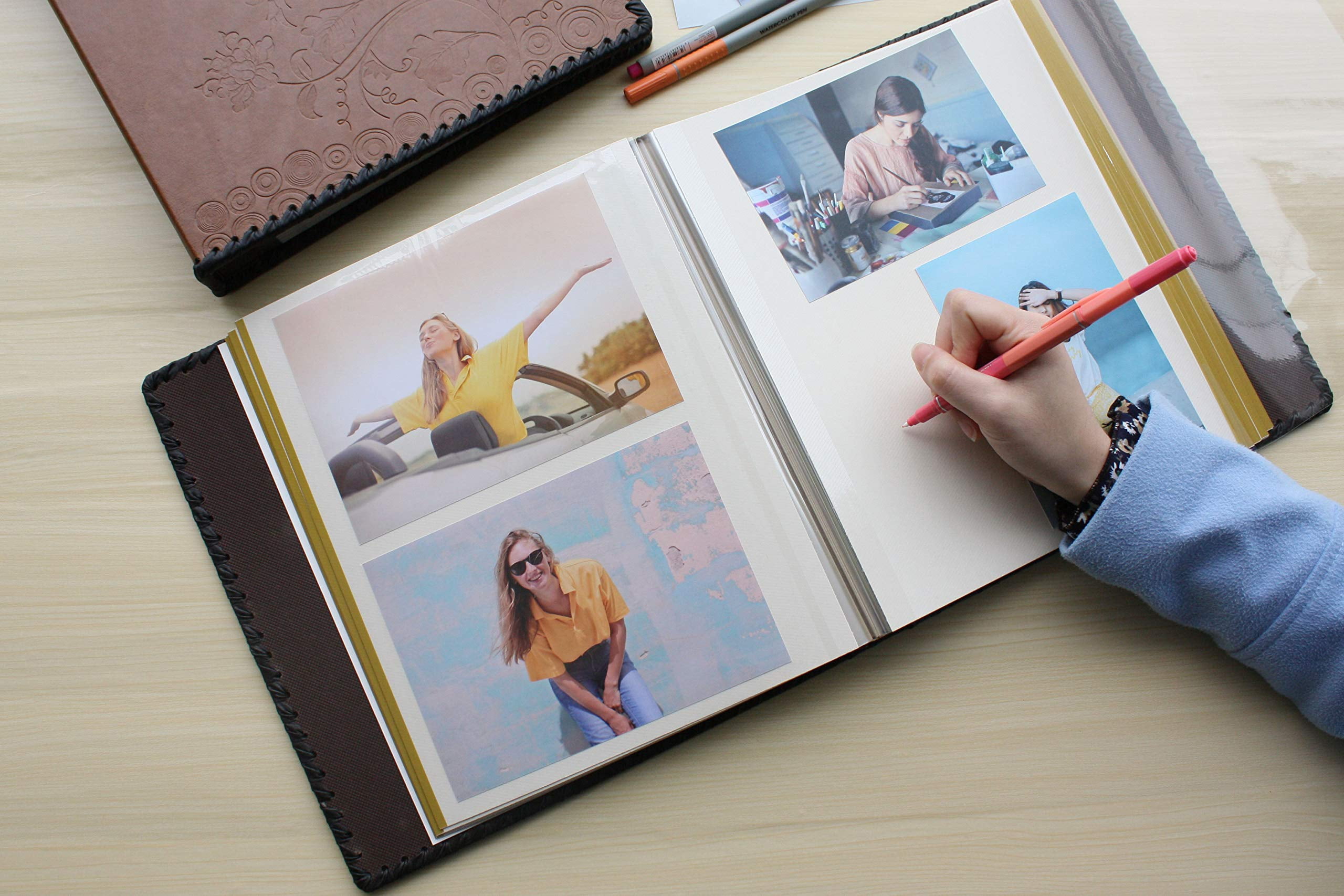 Photo Album Book  Family Self Adhesive Scrapbook Leather Cover Holds 3x5 4x6 5x7 6x8 8x10 Photos (brown)