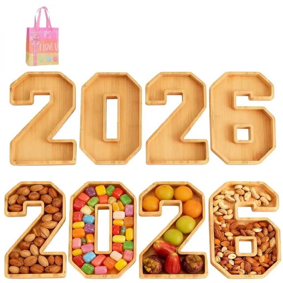 2026 Wooden Number Snack Tray Set - 4PC Fillable Food Trays for Parties, New Year, Graduation Decor, Charcuterie Board for Birthday, Anniversary(XX)