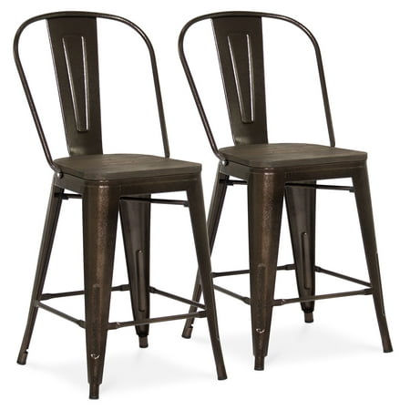 Best Choice Products 24in Set of 2 Modern Industrial Metal Counter Height Stools with Wood Seat, High Backrest, Rubber Feet for Kitchen and Bar, (Best Home Bar Names)