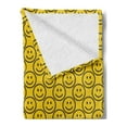 thumbnail image 2 of Emoticon Soft Flannel Fleece Throw Blanket, Smiling Faces Expressing Happiness in Diagonal Joyful Childhood, Cozy Plush for Indoor and Outdoor Use, 50" x 70", Dark Army Green and Yellow, by Ambesonne, 2 of 5