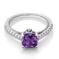 thumbnail image 3 of Gem Stone King 925 Sterling Silver Purple Amethyst and White Created Sapphire Ring for Women (1.70 Cttw, Cushion Cut 7MM, Gemstone Birthstone, Available in Size 5, 6, 7, 8, 9), 3 of 7