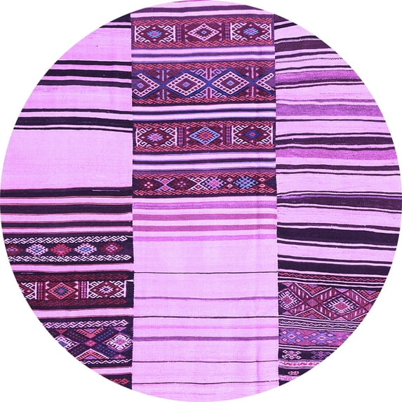 Ahgly Company Indoor Round Patchwork Purple Transitional Area Rugs, 3' Round