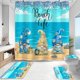 thumbnail image 2 of Juego de 4 gnomos de verano con alfombras antideslizantes, tapa de inodoro y alfombrilla de baño, juego de decoración de baño de océano azul con cortina de ducha y alfombras (ganchos no incluidos), 2 of 6