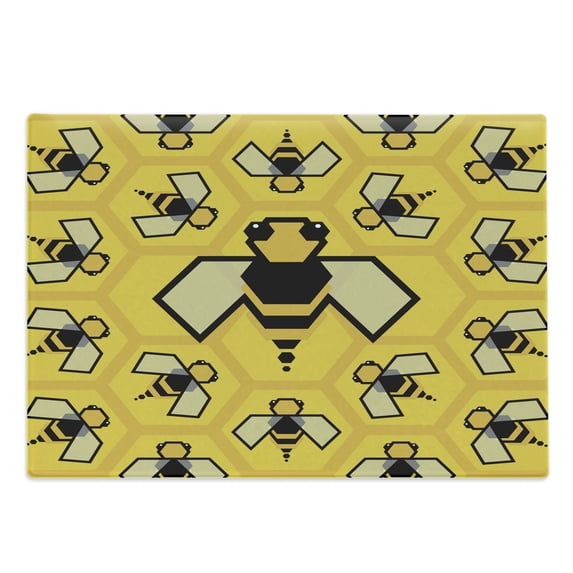 Queen Bee Cutting Board, Digitally Generated Insect Theme Geometric Arrangement, Decorative Tempered Glass Cutting and Serving Board, in 3 Sizes, by Ambesonne
