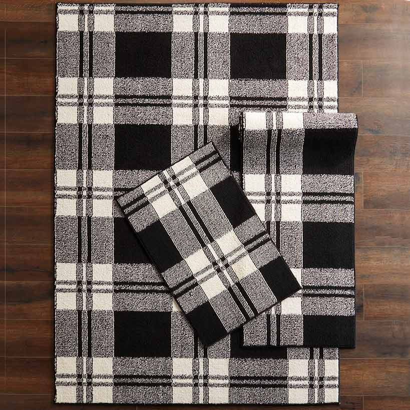 Farmhouse Rug Set Matching Plaid Rugs & Runner Entryway Set of 3