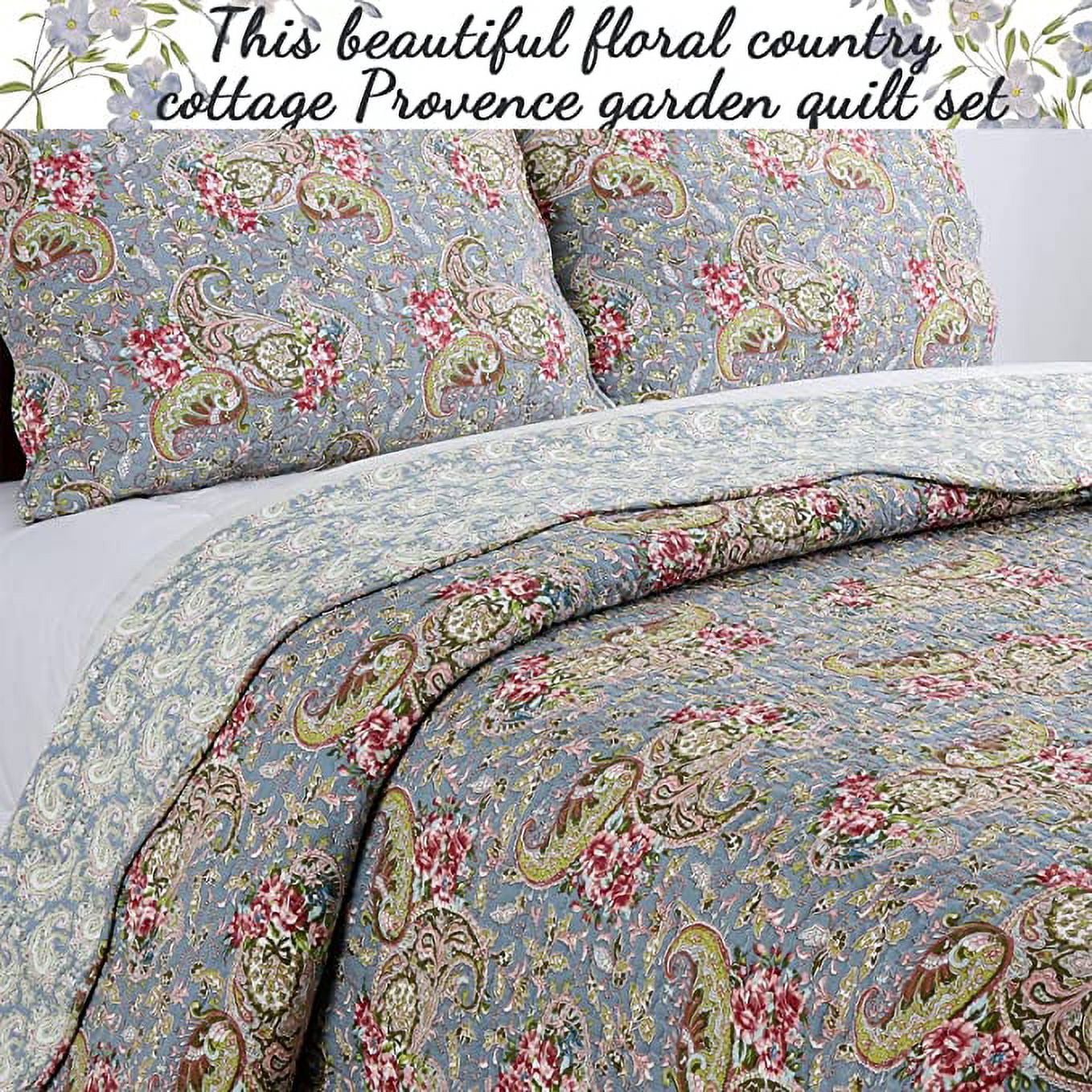Cozy Line Kylie Floral Paisley 100% Cotton 3-Piece Quilt Set, King Set (Teal Blue, King - 3 Piece)