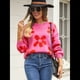 thumbnail image 5 of Suéter de Mujer de Otoño, Larga, Cuello Redondo, Jersey de Punto de Gran Tamaño, Tops Casuales con Estampados. Rosa Roja XL, 5 of 10