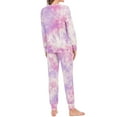 thumbnail image 3 of SWSMCLT Women's Cotton Pajama Set Tie Dye Soft 2 Piece Loungewear Sleepwear Warm Sleeping Set Long Sleeve Long Pants Lounge Set Lightweight Fall Winter Purple XX-Large, 3 of 5