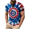 thumbnail image 3 of DODADAWANJ Mens Big and Tall Tie Dye T Shirts Red White and Blue Graphic Tees 4th of July Tshirt Loose Short Sleeve Henley Neck Tshirt Independence Day Patriotic Tees S, 3 of 6