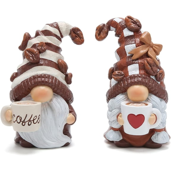 Coffee Gnomes Figurines - 2PCS Swedish Tomte Elf Dwarf Decor for Bar, Home, Gifts, Holiday Coffee Corner Decoration, Cute Christmas Farmhouse Tiered Tray Ornament for Kitchen Display