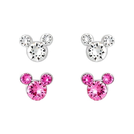 Disney Girls/Tween Sterling Silver Crystal Mickey Mouse Earring Set