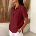 thumbnail image 6 of Collared Split V Neck Linen Pullover Blouse Short Sleeve Solid Loose Curved Hem Casual Top for Women Spring Summer Daily Wear S-XXL, 6 of 7