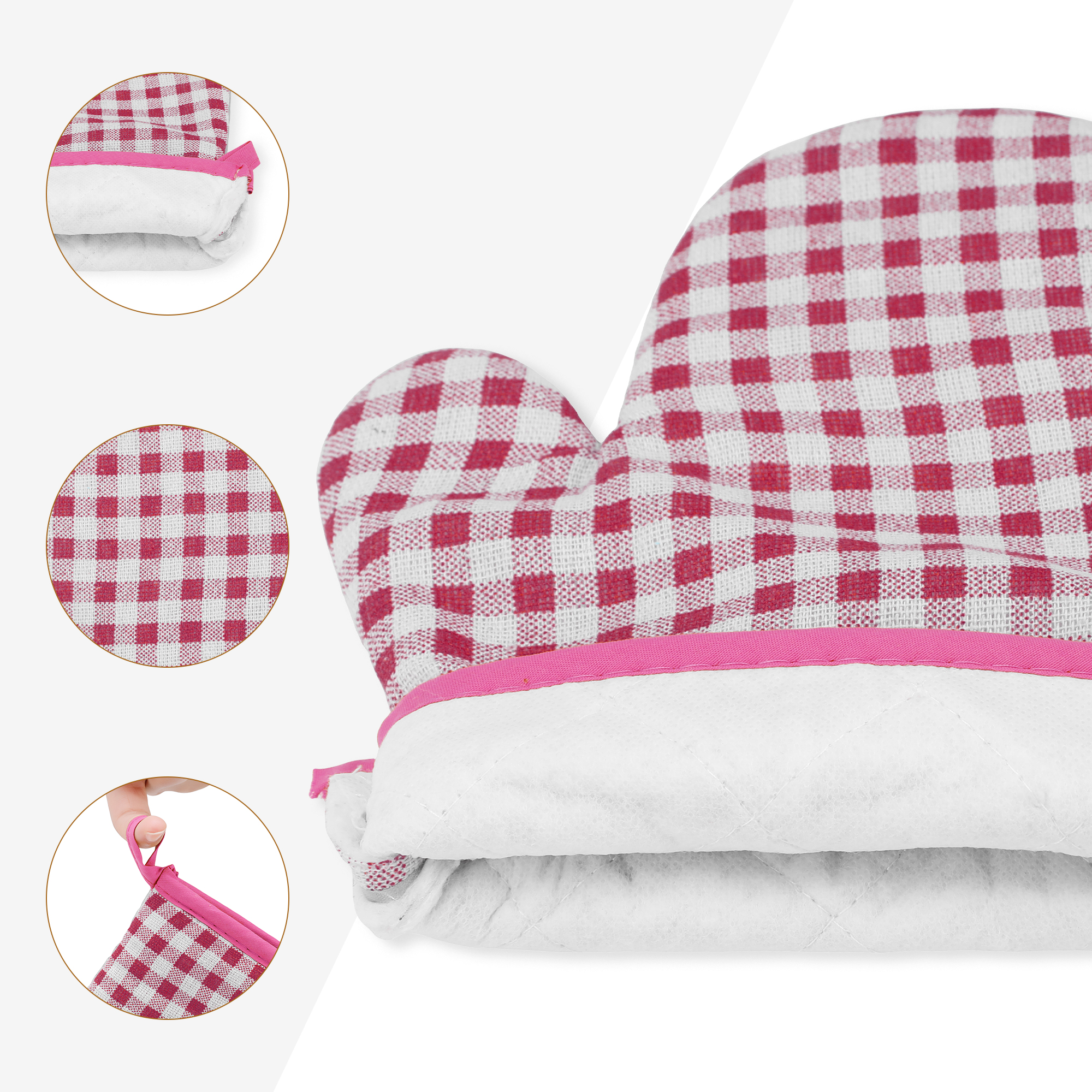 Unique Bargains Oven Mitts Pot Holders Heat Resistant Kitchen Gloves Peach 10.6x7.1nch