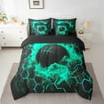 thumbnail image 2 of Twin Basketball Comforter Sets 7-Piece,Turquoise Honeycomb Bedding Set with Sheets Bed in a Bag,Geometry Bed Sheets Set,Sports Ball Game Down Comforter with 2 Pillow Covers, 2 of 5