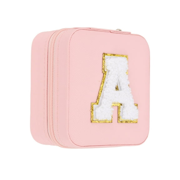 Uxcell Travel Jewelry Case, Initial Jewelry Box Small Travel Organizer with Mirror for Women Rings Earrings Necklaces Bracelets A
