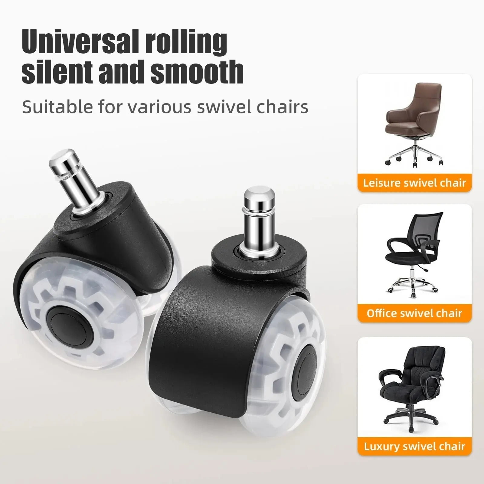 5PCS Universal Mute Wheel Office Chair Caster Swivel Rubber Soft Safe Rollers Furniture Hardware Chair Wheels For Desk Office ,Reliable