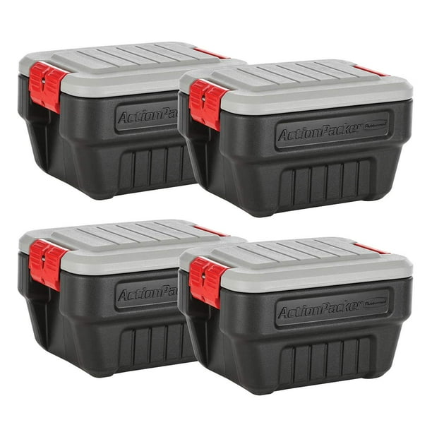 Caja de almacenamiento Rubbermaid ActionPacker 30 L para exteriores, paquete de 4