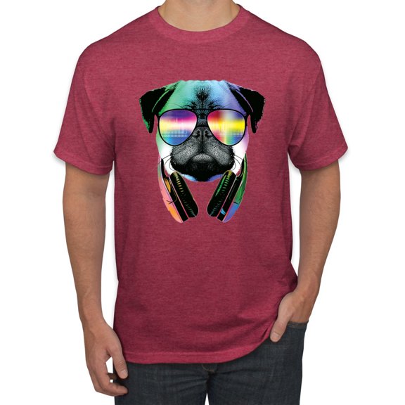 Wild Bobby, Colorful Pug DJ, Pop Culture, Men Graphic Tee, Vintage Heather Red, Small