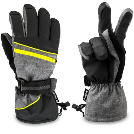 SUN CUBE Ski Gloves Men Women | Waterproof Breathable Snow Gloves | Windproof Winter Outdoor Snowboard Snowmobile Hiking | Warm Thermal Insulation 3M Thinsulate Zipper Pocket (Gray Yellow Trim Medium) price history on PriceWatchPro