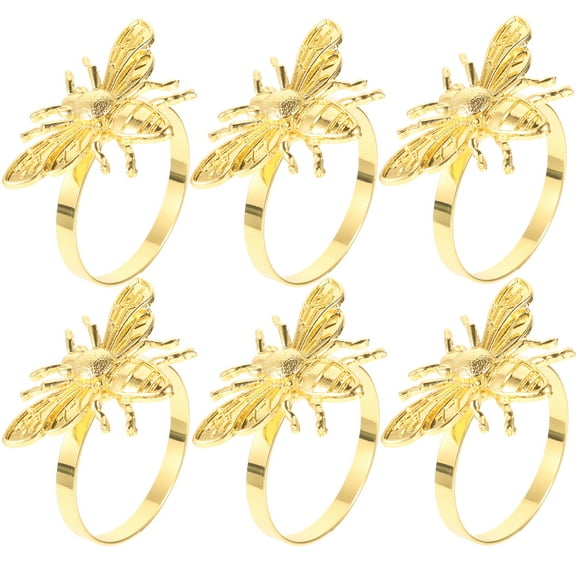 WRITWAA 6pcs Honey Bee Napkin Rings Golden Alloy Dining Decor for Hosts