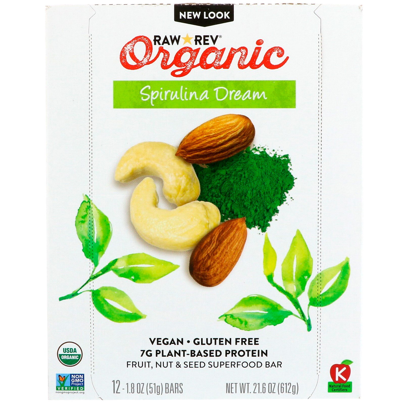 Raw Rev Organic Live Food Bar, Spirulina Dream, 12 Bars, 1.8 oz (51 g