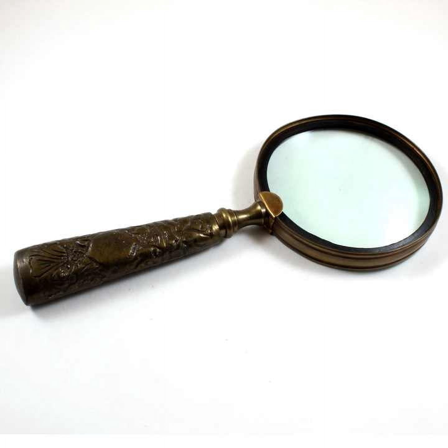 Antique Vintage Nautical Hand Held Magnifier 4\" Brass Metal Alloy Lens with Beautiful Handle Grip