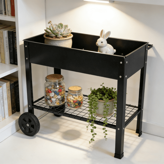 Large Planter Raised Beds with Legs Outdoor Metal Planter Box on Wheels Elevated Garden Bed for Vegetables Flower Herb Patio (42.5" L x 20" W x 31.9" H)