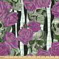 thumbnail image 2 of Ambesonne Skull Fabric by the Yard Upholstery, Sepia Skeleton Roses Heads, 5 Yards, Fuchsia Purple and Black, 2 of 5