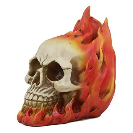 Ebros Gift Flaming Fire Hot Rod Skull Statue Hell Inferno Burning Skulls Biker Ossuary Graveyard Spooky Halloween Themed Decor Day of The Dead DOD Skeleton Skeletons Macabre Sculpture