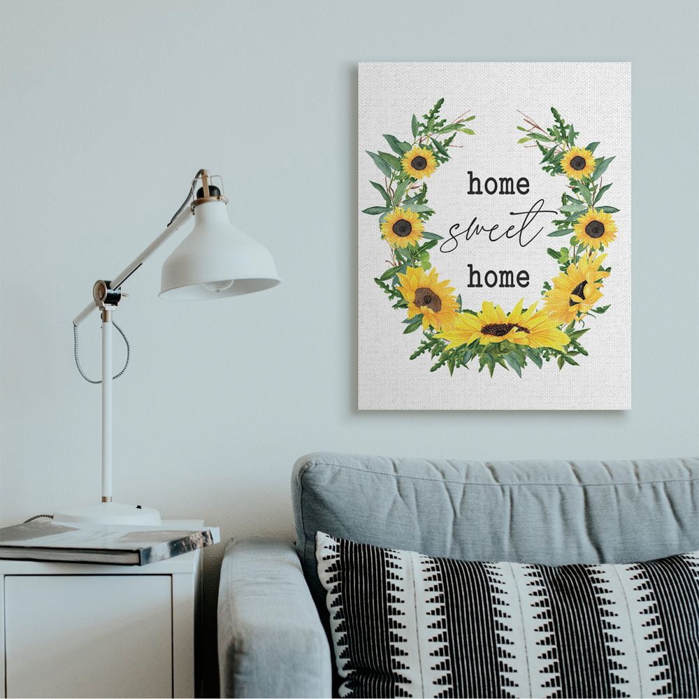 Stupell Industries Charming Home Sweet Home Sign Sunflower Wreath Canvas Wall Art Design by Lettered and Lined, 30" x 40"