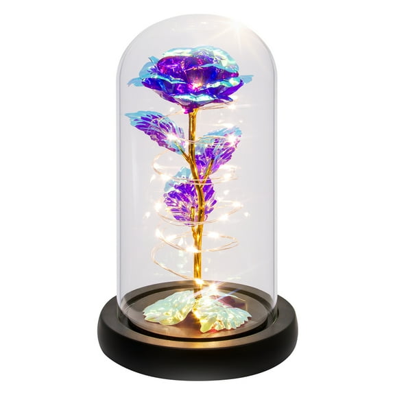 Purple Colorful Artificial Flower Rose Gift, Light Up Rose Flowers Gift, Rose Flower in Glass Dome, Women Gifts Idea for  Thanksgiving,Birthday, Anniversary On Any Occasion