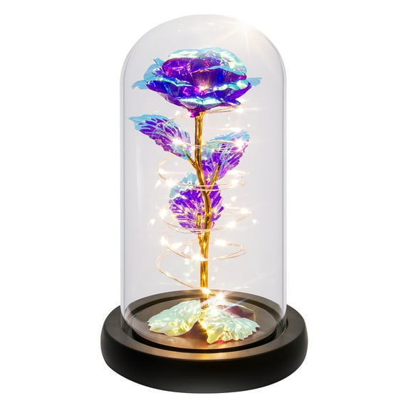 Purple Colorful Artificial Flower Rose Gift, Light Up Rose Flowers Gift, Rose Flower in Glass Dome, Women Gifts Idea for Thanksgiving,Birthday, Anniversary On Any Occasion