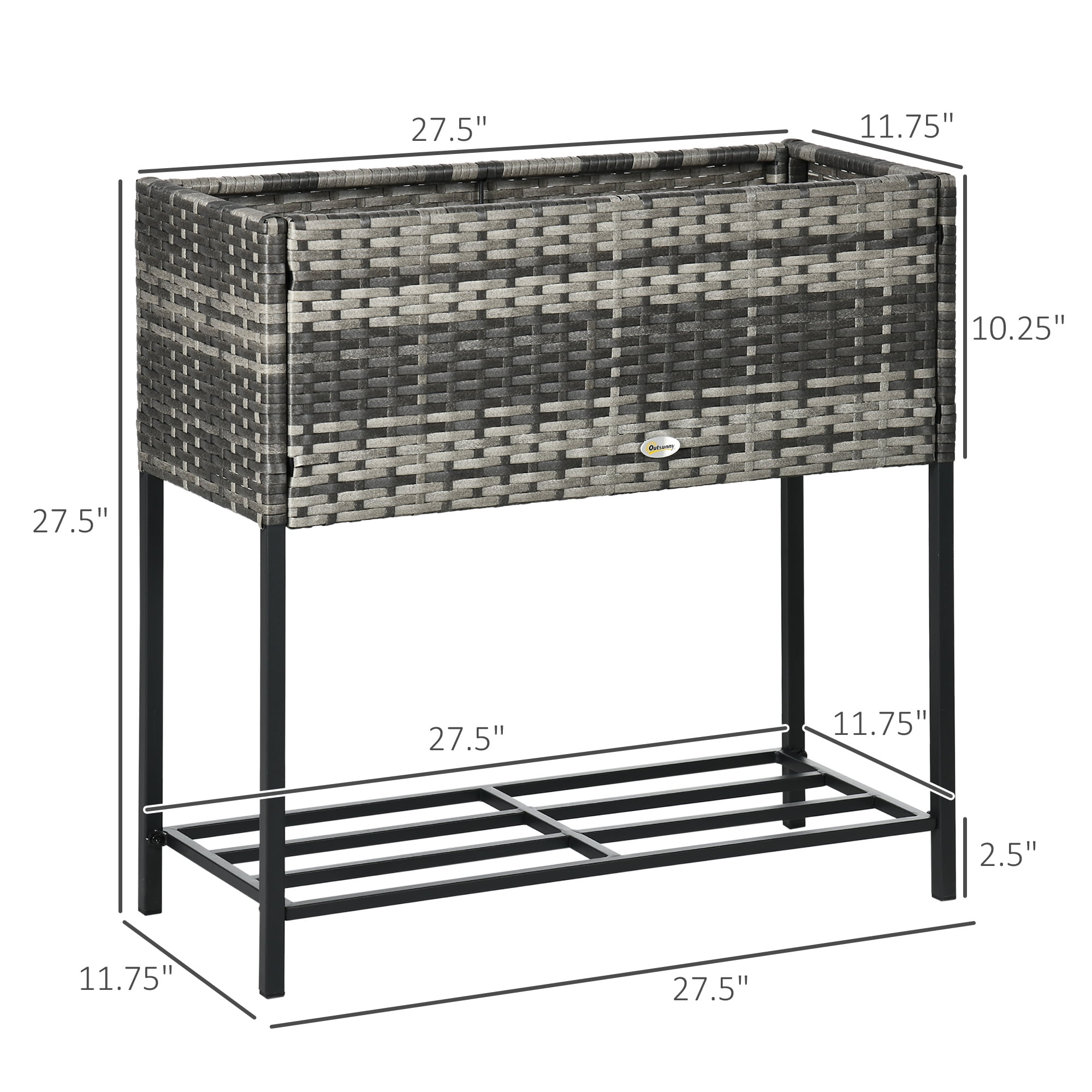 Raised Garden Bed, Elevated Planter Box with Rattan Wicker Look, Tool Storage Shelf, Portable Design for Herbs, Vegetables, Flowers, Gray