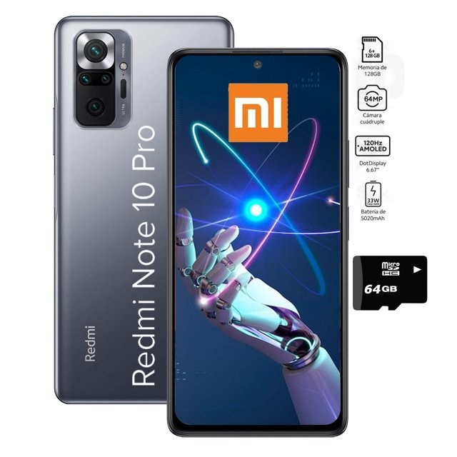 Smartphone Xiaomi Redmi Note 10 PRO 128GB 6GB más Micro SD 64GB - Negro
