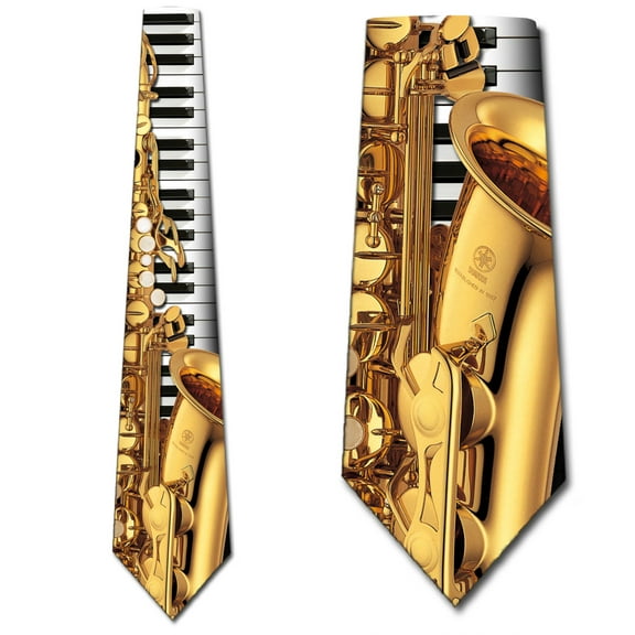 Jazz Instruments Tie Saxophone and Piano Necktie Mens Tie by Three Rooker