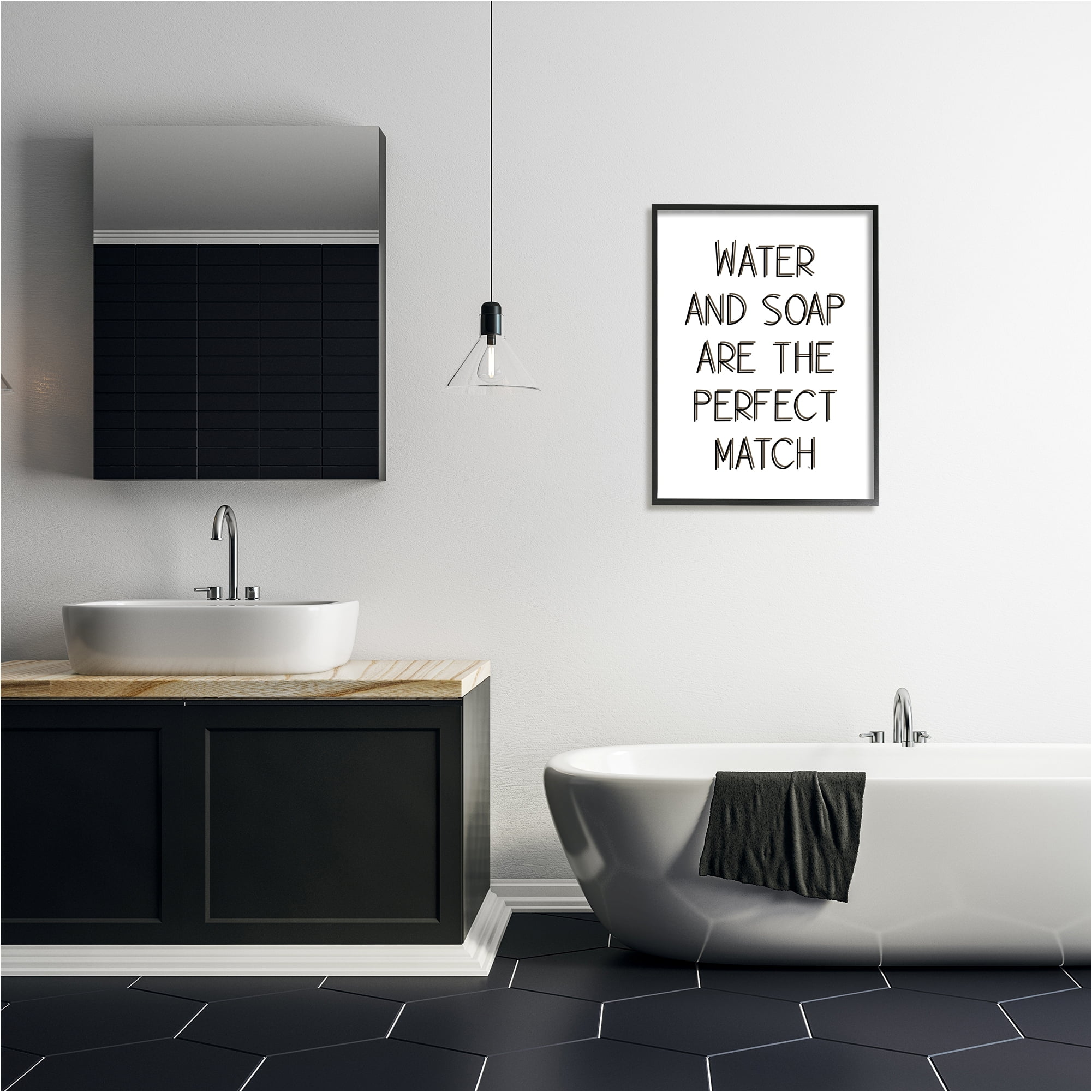 Stupell Industries Water & Soap Perfect Match Typography Painting Black Framed Art Print Wall Art, 24 x 30