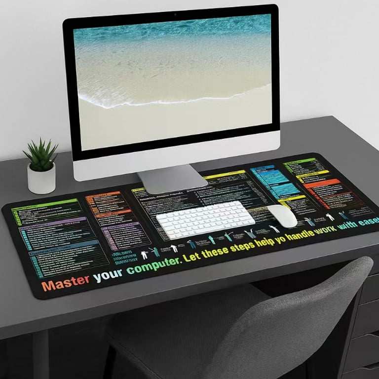 Large Excel Cheat Sheet Mouse Pad - Waterproof Gaming Desk Mat For