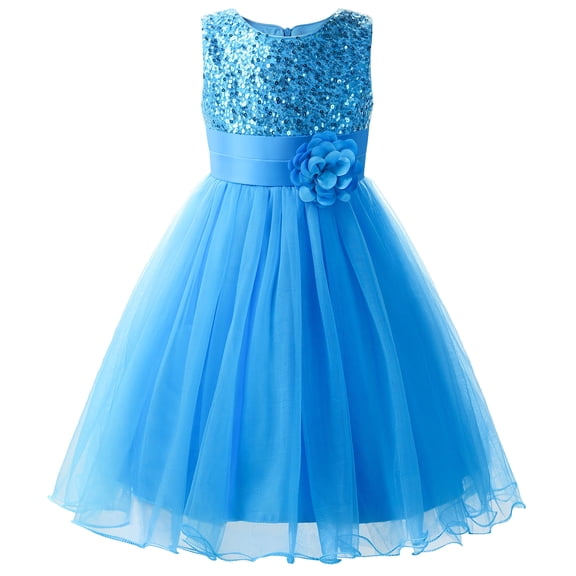 Uhnice Sequin Sleeveless Tulle Mesh Flower Girl Party Dress (Blue, 4T/120)