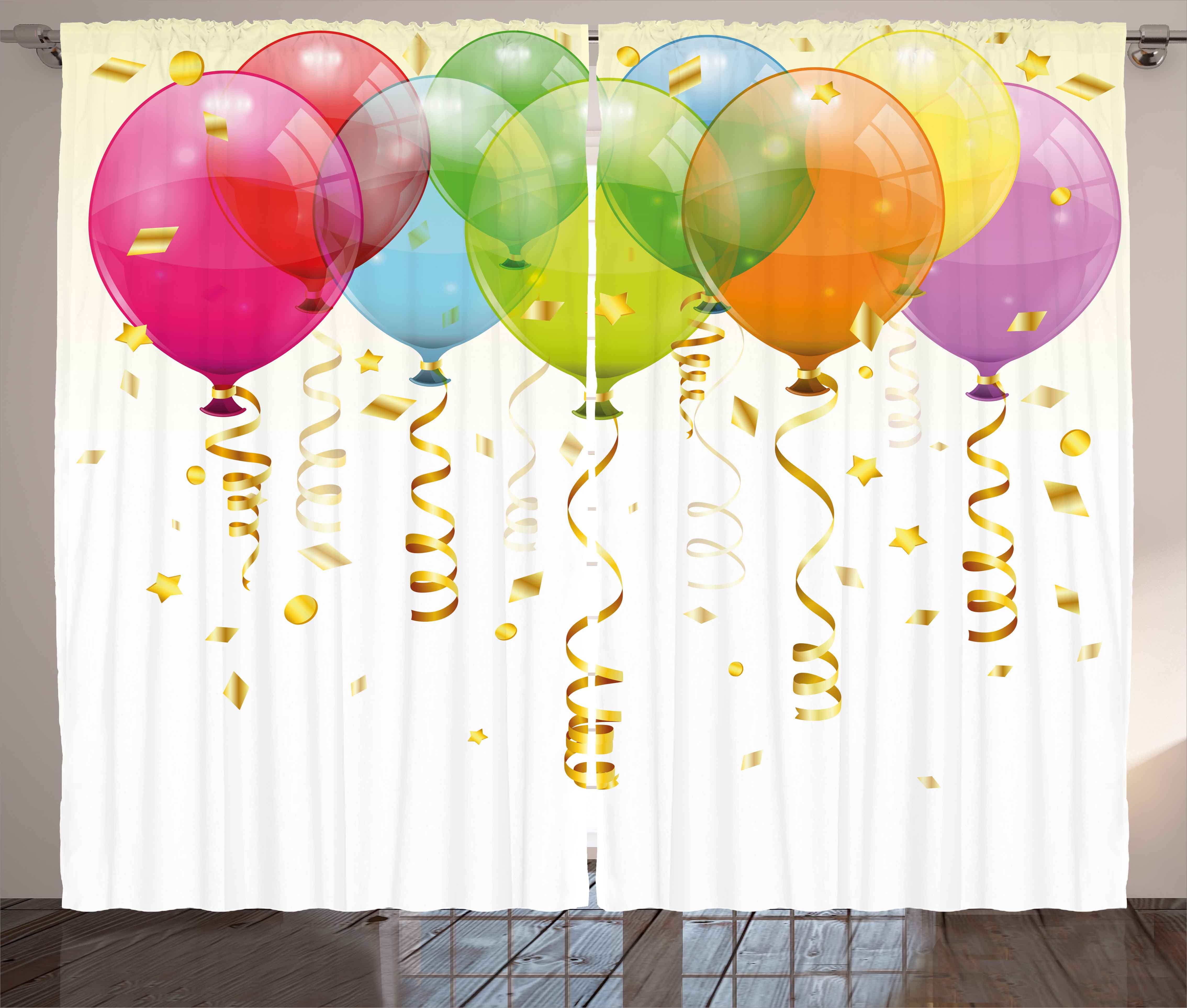 Birthday Decorations Curtains 2 Panels Set, 3D Style Flying Balloons
