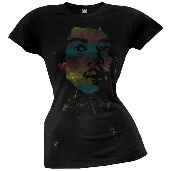 Jimi Hendrix Women's Juniors Rainbow Signature Short Sleeve T Shirt
