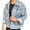 Light Blue, variant on Unir Women Oversized Floral Lace Patchwork Cropped Denim Jacket Collared Button Up Casual Outer Coat 1PC S-XXL