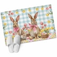 thumbnail image 2 of Rectangle Area Rug 2x3ft, Easter Rabbit Spring Tulip Non-Shedding Washable Area Rug, Blue Checkered Pastoral Flower Non Slip Low-Profile Rugs for Living Room, Bedroom Dining Room, 2 of 9